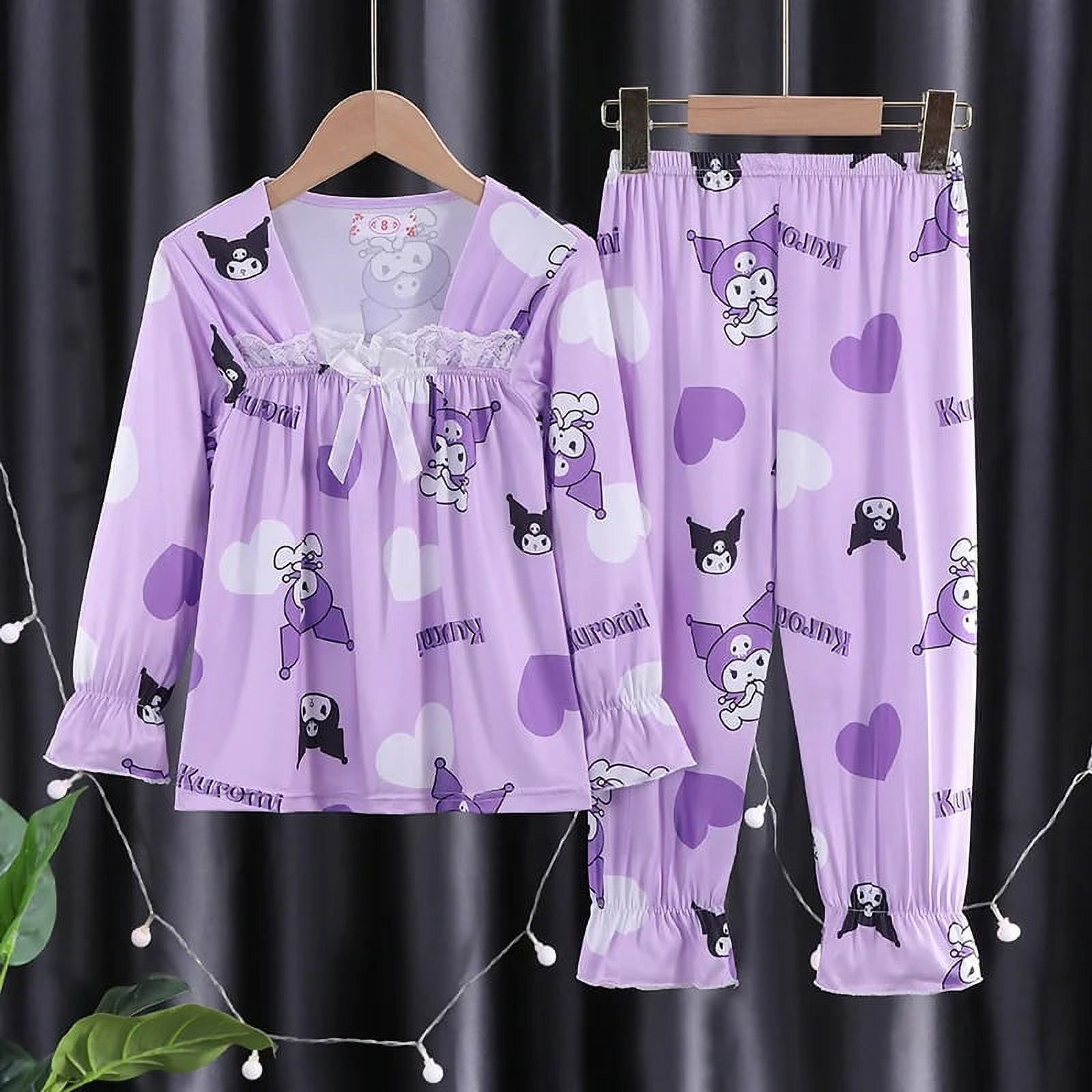 Kawaii Sanrio Children Kuromi Pajamas Set Anime Hello Kitty Melody