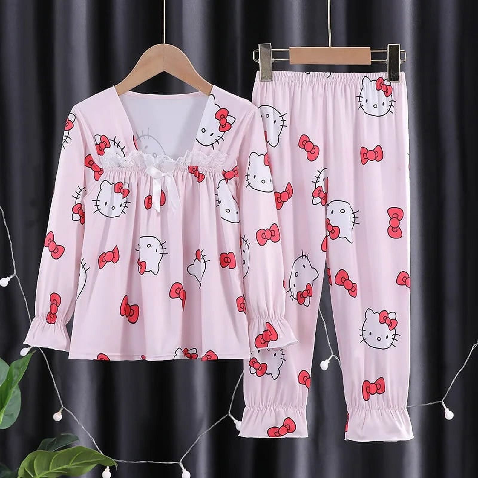 Kawaii Sanrio Children Kuromi Pajamas Set Anime Hello Kitty Melody
