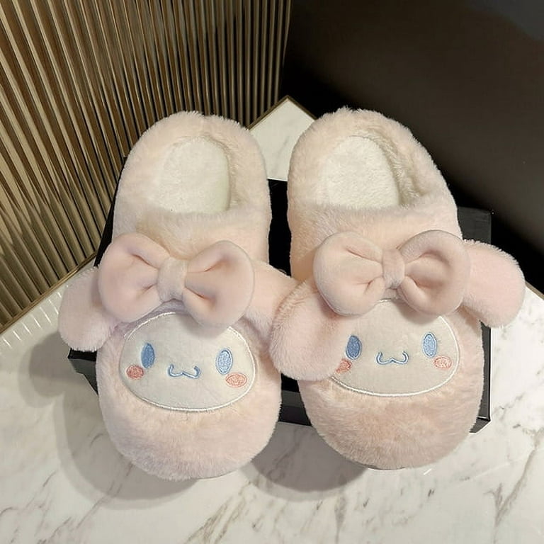 Kawaii Sanrio Cinnamoroll Home Fuzzy Slipper Shoes Women Winter Contton  Warm Plush Non Slip Grip Fluffy Embroidery Shoes Y2K