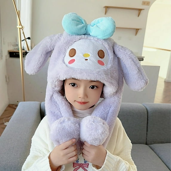 Kawaii Sanrio Cinnamoroll Plush Hat Ears Move Cap Cute Sweet Student Winter Warm Hat Girls Birthday Gift Toy