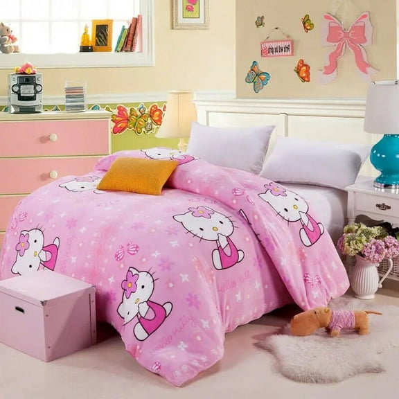 Kawaii Sanrio Four-Piece Set Hello Kittys Cartoon Student Dormitory Three-Piece Suit Bed Sheet Quilt Cover Girls Toys