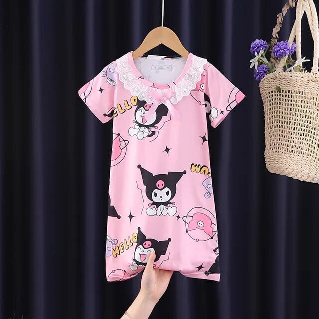Kawaii Sanrio Girls Kuromi Nightgown Cinnamoroll Pajamas Hello Kitty ...