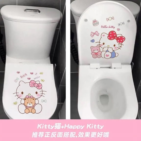 Kawaii Sanrio Hello Kitty Anime Cartoon Toilet Waterproof Toilet Cover Decorative Sticker Bathroom Decorative Wall Sticker