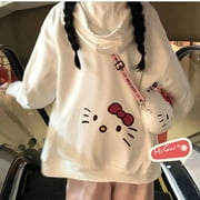 YILANGJIASHANGMAO Kawaii Sanrio Hello Kitty Cartoon Anime Hoodie Plus Fleece Thick Coat Women's Fashion Loose Plus Size Thermal Sweater