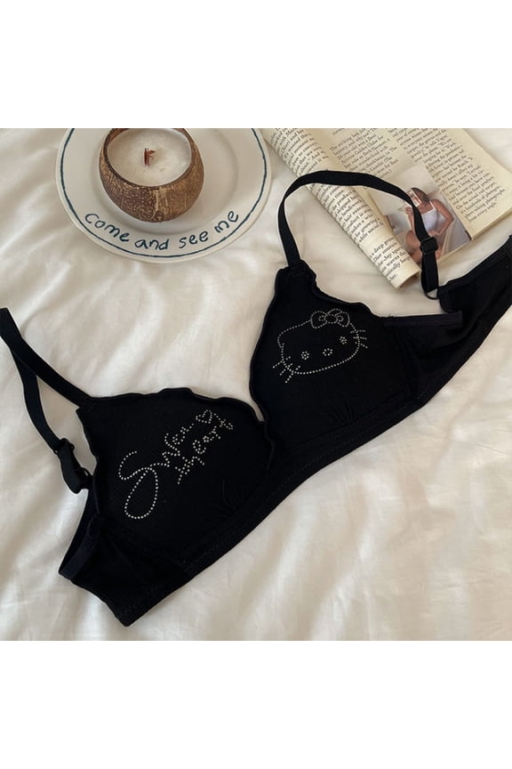 Kawaii Sanrio Hello Kitty Cartoon Cute Youth Underwear Small Breasts Gathered Breathable Thin Bra Without Steel Rings New Style