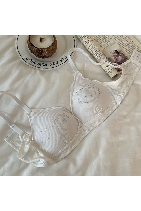 Kawaii Sanrio Hello Kitty Cartoon Cute Youth Underwear Small Breasts Gathered Breathable Thin Bra Without Steel Rings New Style