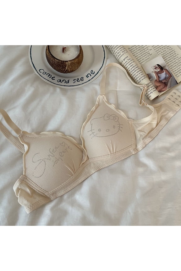 Kawaii Sanrio Hello Kitty Cartoon Cute Youth Underwear Small Breasts Gathered Breathable Thin Bra Without Steel Rings New Style