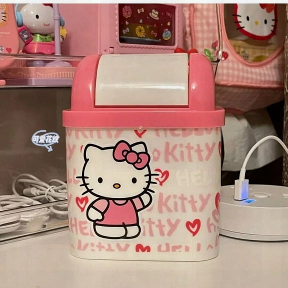 Kawaii Sanrio Hello Kitty Cartoon Desktop Trash Can Mini Office Living Room Home Storage Bucket Girl Heart Desktop Decoration