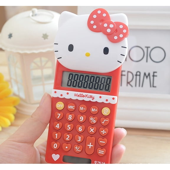 Kawaii Sanrio Hello Kitty Cartoon Mini Solar Energy Push Cover Palm Calculator Stationery Small Portable Student Life Supplies