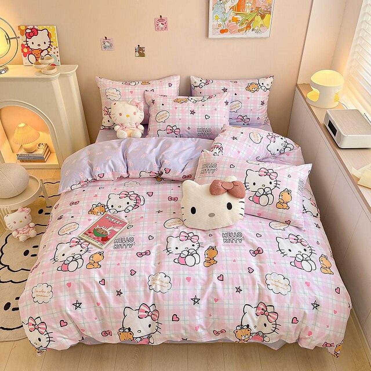 Kawaii Sanrio Hello Kitty Cartoon The Bed Supplies 3Piece Set Bedroom