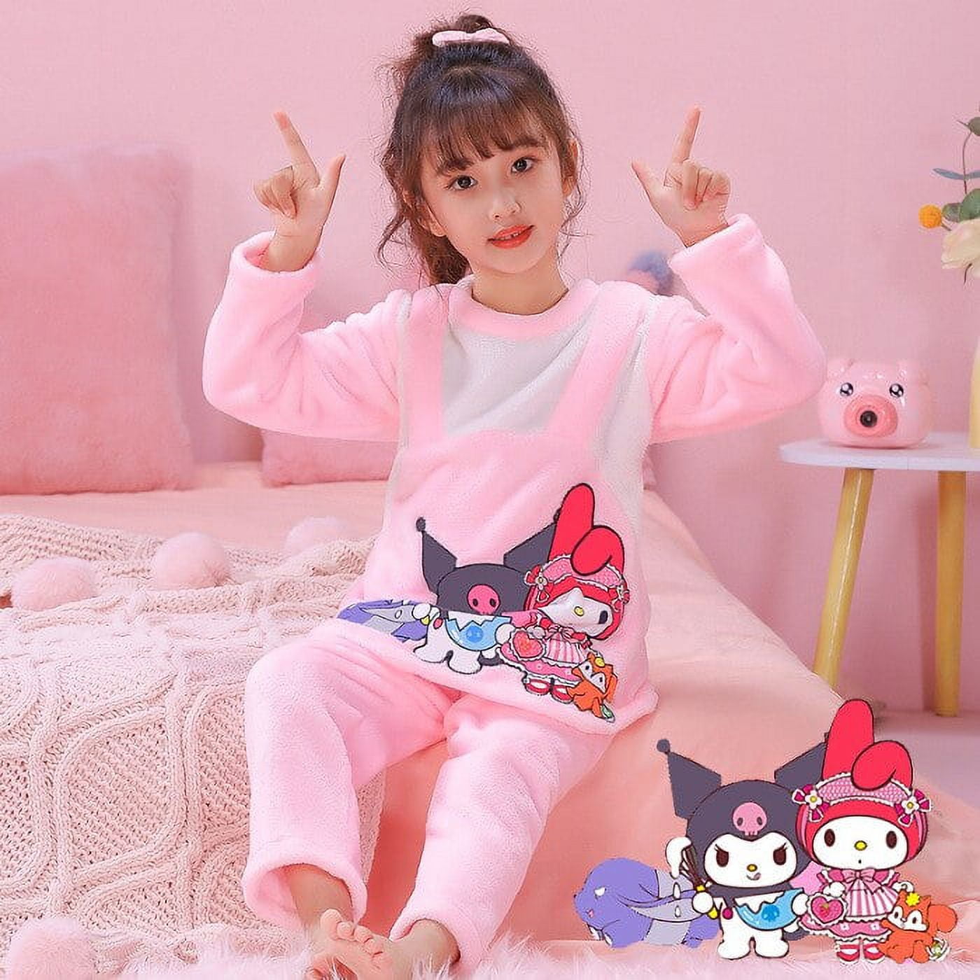 Kawaii Sanrio Hello Kitty Cinnamoroll Children Coral Fleece Warm ...