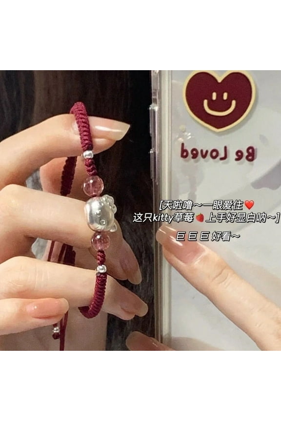 Kawaii Sanrio Hello Kitty Hand String Cartoon Pendant Bracelet Couple Woven Jewelry Ornaments Girls Birthday Christmas Gift New