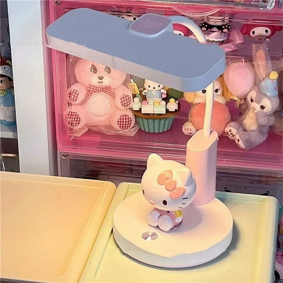 Kawaii Sanrio Hello Kitty LED Desk Lamp Student Cinnamoroll Kuromi Bedside Eye Protection Night Light Girl Bedroom Touch Light