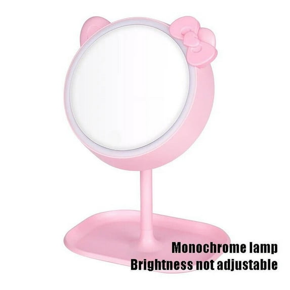 Kawaii Sanrio Hello Kitty Mirror Anime Cartoon Bedroom Makeup Mirror with Storage Tray Bedside Atmosphere Night Light Girl Gifts