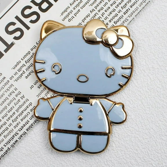 Kawaii Sanrio Hello Kitty Mobile Phone Holder Anime Figure Back Sticker Foldable Rotatable Makeup Mirror Ins Style Birthday Gift