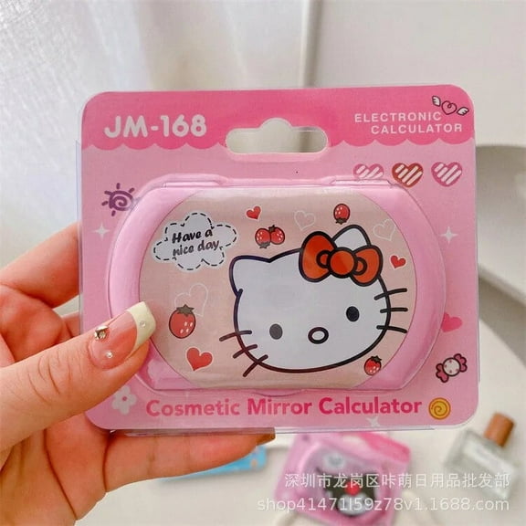 Kawaii Sanrio Hello Kitty My Melody Kuromi Cinnamoroll Portable Calculator Mini Periphery Calculator Creative Flip Cap Mirror