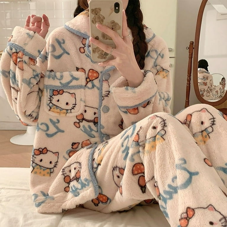 Kawaii Sanrio Hello Kitty Pachacco Peluche Homewear Cartoon Anime Peluche  Caldo Pigiama Cute Manica Lunga Casual Homewear Suit
