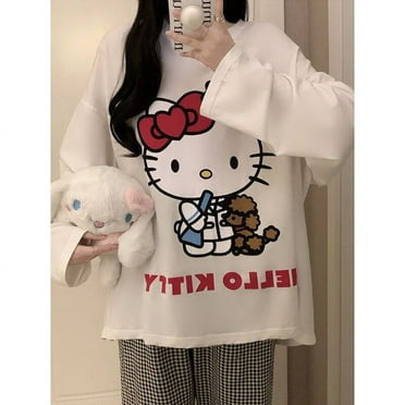 Kawaii Sanrio Anime Hello Kitty Pajamas Women Autumn Cotton Long ...