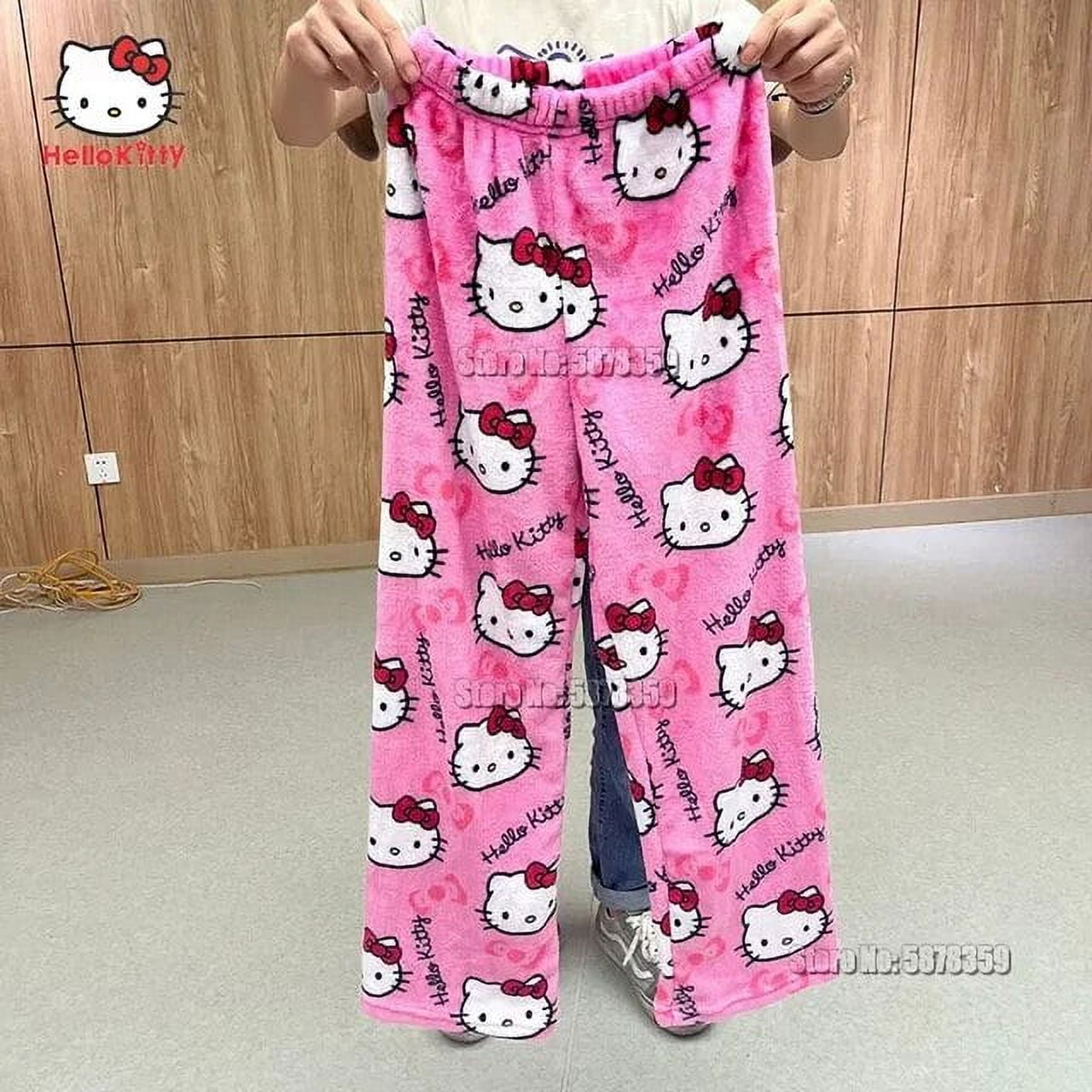 Kawaii Sanrio Hello Kitty Pajamas Flannel Women Warm Woolen White