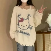 Kawaii Sanrio Hello Kitty Stuff Girly Cartoon Knitted Sweater Autumn Winter Anime Women‘s Thickened Warm Long-Sleeved Sweater