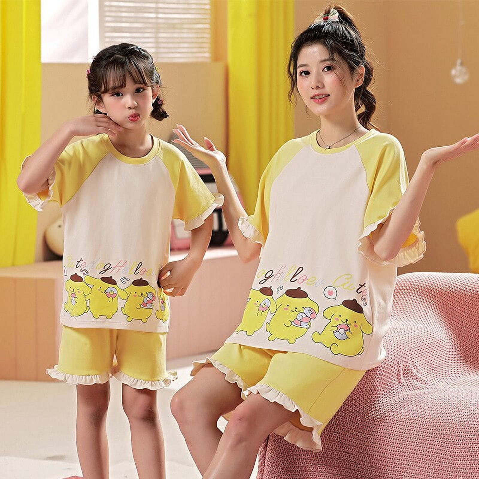 Kawaii Cartoon Shark Letter Print Japanese Kimono Pajamas Set