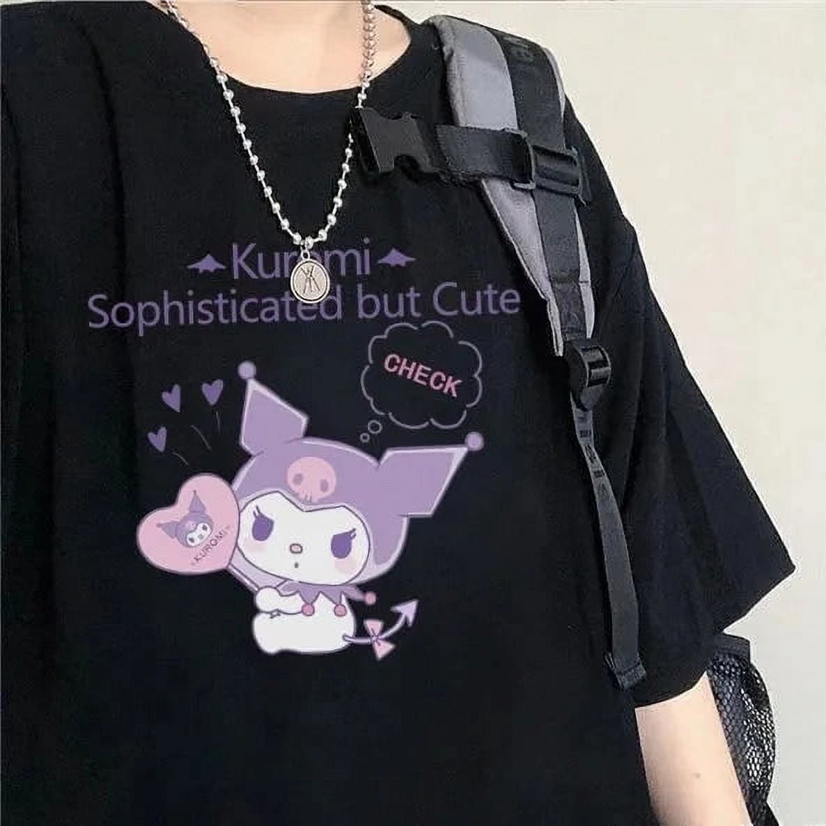 Kawaii Sanrio Hello Kitty Tshirts Womens Kuromi ShortSleeved Loose Aesthetic Tops Y2k Cartoon