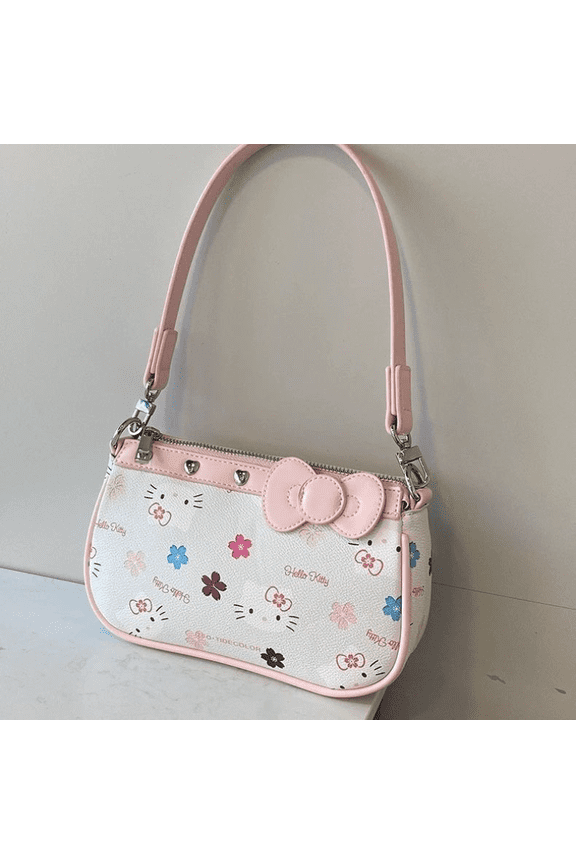 Kawaii Sanrio Hello Kitty Underarm Bag Cute Bow Single Shoulder Bag Zipper Handbag Shoulder Bag Decorate Gift for A Friend