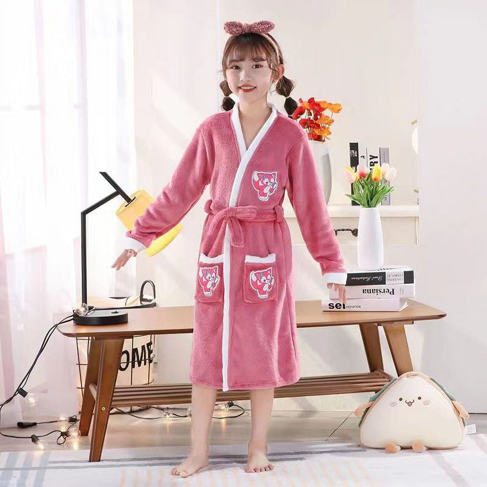 Kawaii Sanrio Hellokitty Bathrobes Winter Warm Robes Nightgown Thick Bathrobe Female Coral