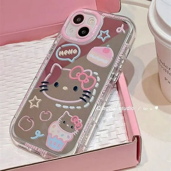 Kawaii Sanrio Kitty Kuromi Mirror Graffiti Style Phone Case for Iphone 15 15Pro 15Promax 14 13 12 11 Xr Inclusive Anti Drop Case