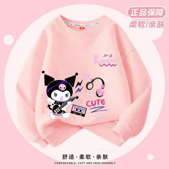 Kawaii Sanrio Kuromi Cartoon Children Round Neck Sweater Comfortable Casual Anime Spring Autumn Season Pure Cotton Girl Sweater