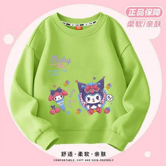 Kawaii Sanrio Kuromi Cartoon Children Round Neck Sweater Comfortable Casual Anime Spring Autumn Season Pure Cotton Girl Sweater