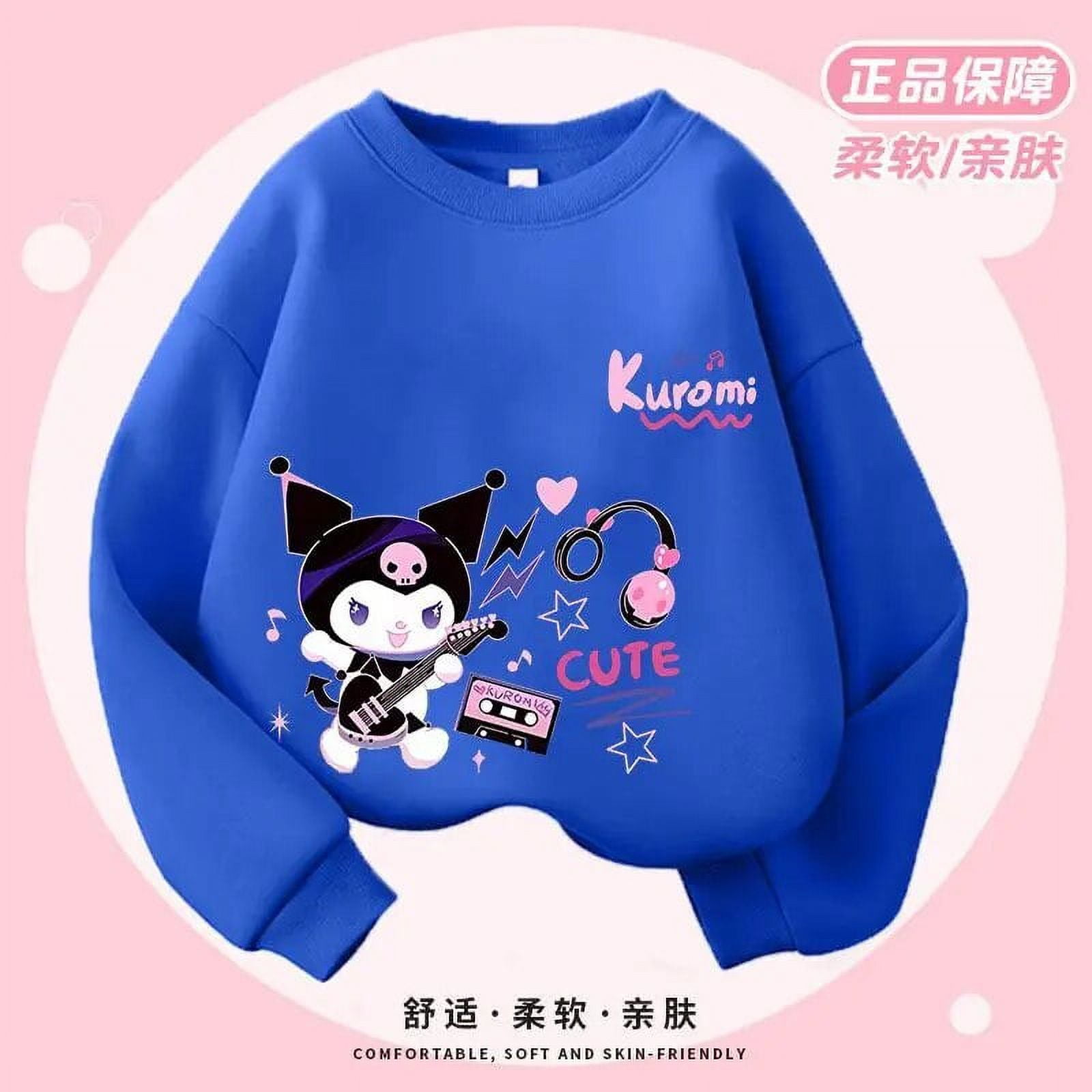 Kawaii Sanrio Kuromi Cartoon Children Round Neck Sweater Comfortable ...