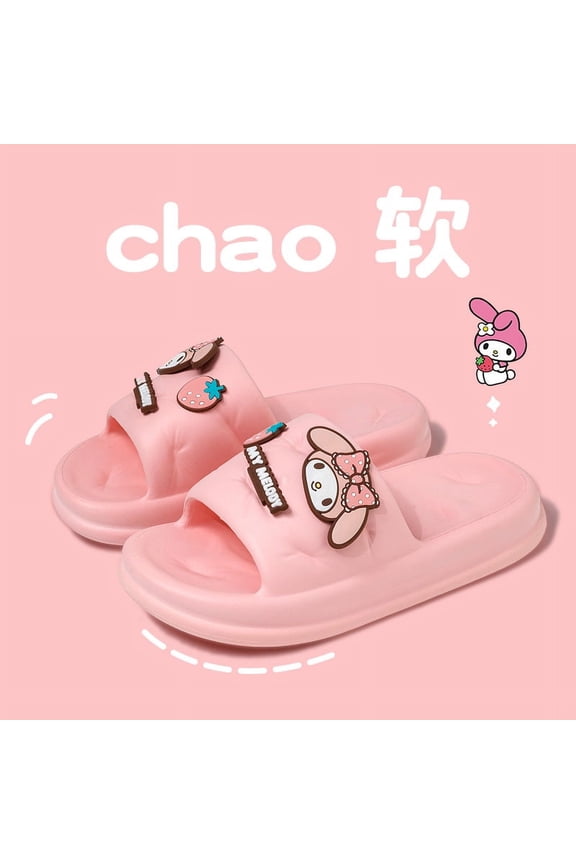 Kawaii Sanrio Kuromi Summer Slippers My Melody Cinnamoroll Summer Non-slip Home Bathroom Sandals Parent-child Beach Shoes Gifts