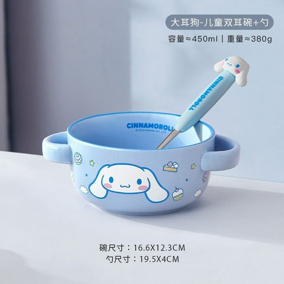 Kawaii Sanrio My Melody Hello Kitty Cinnamoroll Ceramics Bowl Spoon Child Breakfast Noodle Soup Bowl Anime Figure Festival Gift