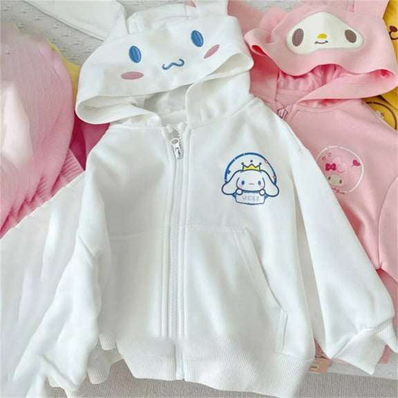 Kawaii Sanrio MyMelody Kuromi Cinnamoroll PomPom Purin Anime Children Sweater Autumn Cute Printed Zipper Long Sleeve Coat Jacket