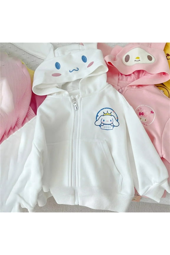 Kawaii Sanrio MyMelody Kuromi Cinnamoroll PomPom Purin Anime Children Sweater Autumn Cute Printed Zipper Long Sleeve Coat Jacket