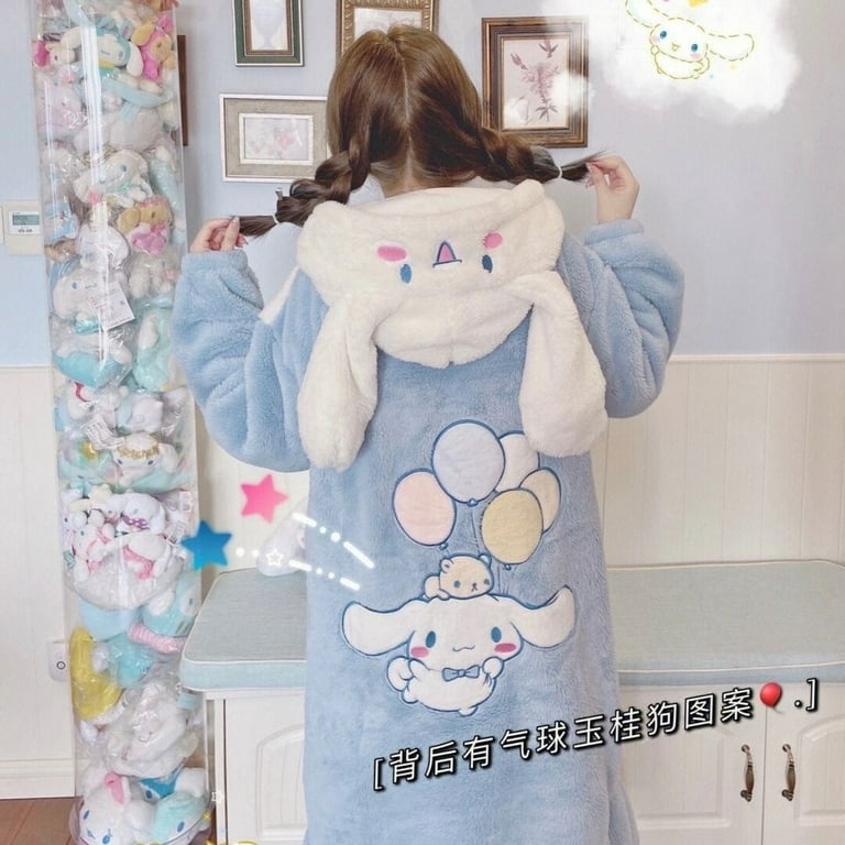 Kawaii Sanrio Onesie Cinnamoroll Onesies Plush Pajama Autumn Winter Robe  Coral Fleece Warm Hooded Sleepwear Healing Onesies 