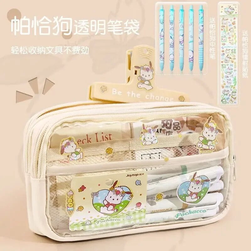Large Capacity Pen Case With Cute Brooch Pins - 9.4x4.3x3.1 Inch Oxford Fabric Pouch With Handle For Office & School Supplies