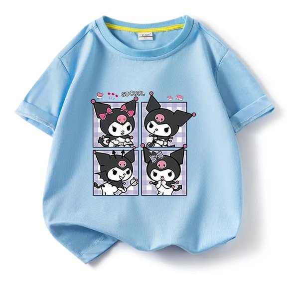 Kawaii Sanrioed Anime Kuromi Kids Summer Cotton T Shirts Cartoons Children T-Shirt Casual Clothes Girl Boy Short Sleeve Pullover
