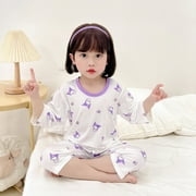 Kawaii Sanrioed Kuromi Summer New Children‘s Home Furnishings Cute cartoon Thin pajama set three-quarter sleeve Festival gifts HOEMLIN