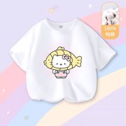 Kawaii Sanrioed Summer thin children‘s short sleeved top Cute cartoon HelloKittyed Pure cotton t-shirt Children‘s holiday gifts HOEMLIN