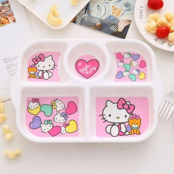Kawaii Sanrios Anime Hello Kitty Cartoon Cute Children's Household Divided Rice Plate Dinner Plate Melamine Tableware Gift
