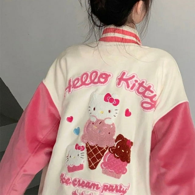 Kawaii Sanrios Hello Kitty Baseball Uniform Jacket Female Autumn
