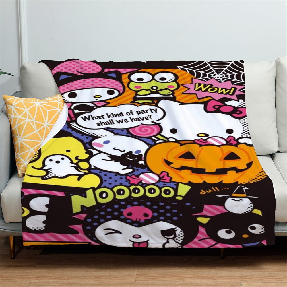 Hello Kitty Halloween Ghost Flannel Blanket Sofa Blanket New Kawaii Anime  Sanrio Kt Cat Soft Sheet Y2K Tapestry Decoration Gifts 