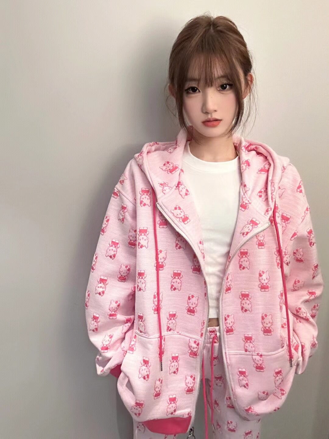 Sanrio Hello Kitty Hoodie Y2k Coat Women Japanese Cute Cat Jacket Sweet  Girl Plush Loose Thickened Cardigan Top Cusual Aesthetic