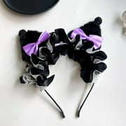 Kawaii Sanrios Kuromi Hand Made Black Purple Ear Headband Kc Lolita Hair Accessories Cane Girl Cartoon Jk Bow Hairpin Headdress