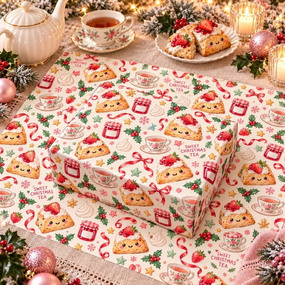 Kawaii Scone Wrapping Paper, Christmas Pastel Tea Party - Walmart.com