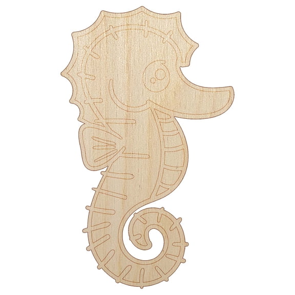 Kawaii Seahorse Wood Shape Unfinished Piece Cutout Craft DIY Projects - 6.25 Inch Size - 1/4 Inch Thick