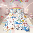 thumbnail image 1 of Kawaii Shark 7 Piece Comforter Set Full Bed in a Bag,Mushroom Floral Cartoon Animal Bedding Sets Watercolor Flowers Leaves Sheet Set with Comforter, 1 of 5