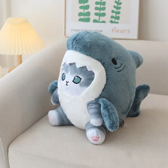 Kawaii Shark Cat Plush Toy Soft Stuffed Colorful Shark Cat Doll Kids Toys Birthday Christmas Gift for Boys Girls